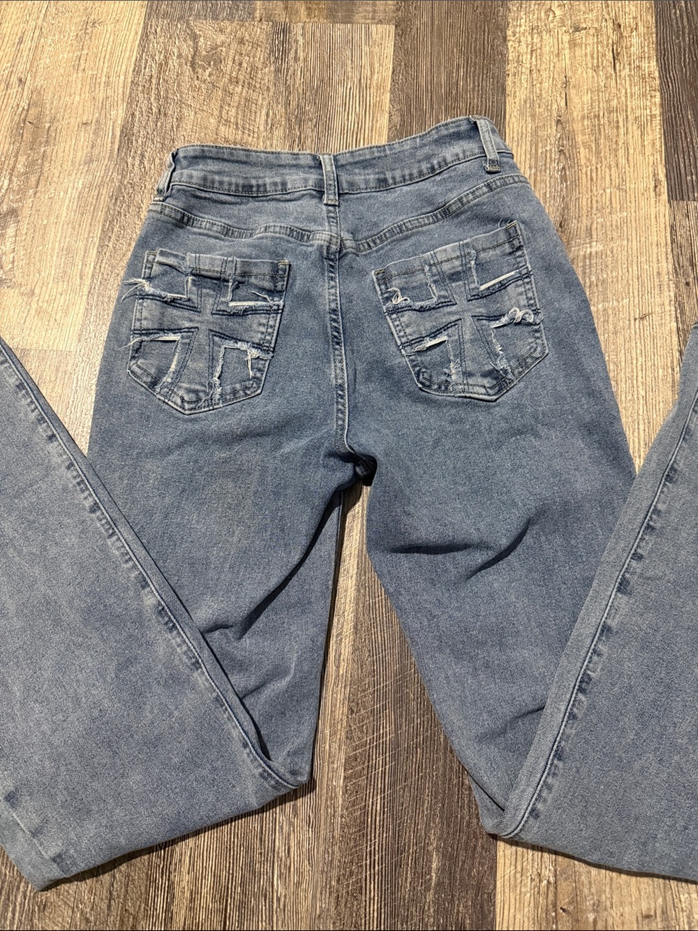 Romwe High Waisted Wide Leg Cross Pocket Blue Jeans Women’s Size Small 4 Grunge